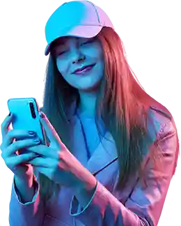 Woman using an adult chat line with trial minutes on her phone